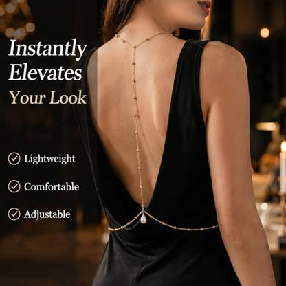 Back Necklace for Backless Dress Rhinestone Body Chain Jewelry for Women Backdrop Necklace Bridal Dress Crystal Wedding Jewelry Gift - color: A8：pearl