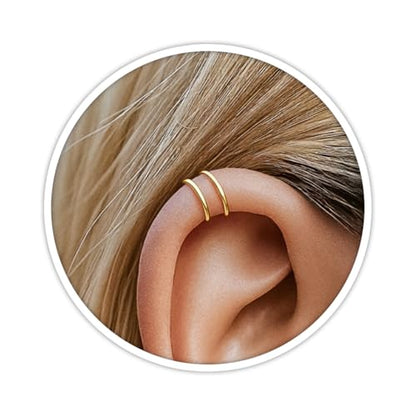 14K Gold Filled Ear Cuff – Tiny Non-Piercing Helix Hoop – Dainty Double Ear Wrap for Women – Hypoallergenic Cartilage Cuff