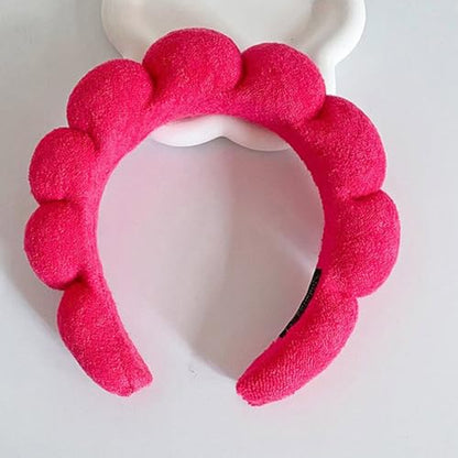 Spa Headbands for Washing Face Makeup Skin Care Headband Women Bubble Facial Beauty Headbands Puffy Shower Towel Band Hair Headband - color: Rose red