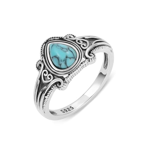 Boho Turquoise Ring for Women Sterling Silver Western Style Statement Ring Bohemian Jewelry Gifts - style: Turquoise-D