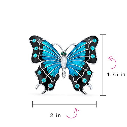 Bling Jewelry Large Statement Crystal Accent Yellow Orange Golden Aqua Blue Black Clear Garden Dragonfly Firefly Fluttering Filigree Butterfly Brooch Scarf Pin For Women And Teens Silver Gold Plated - color: Dark Blue