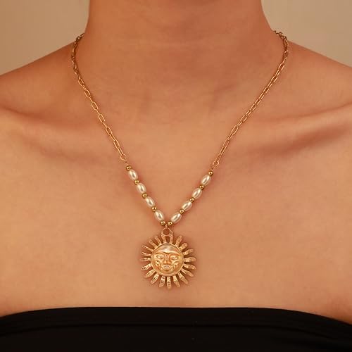 2 PCs Gold Plated Necklace Set for Women - Non Tarnish Jewelry Gift with Fashion Design - style: 2 PCs: Sun & Leaf