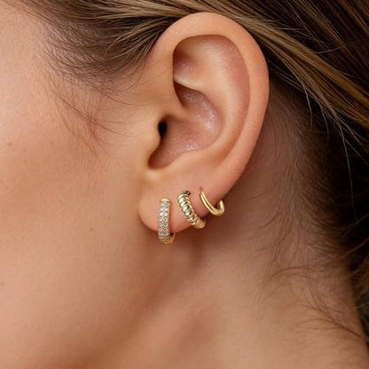 HILXURY 6 Pairs Small Gold Huggie Hoop Earrings for Women, 14K Gold Plated Cartilage Piercings Hoop Earrings Hypoallergenic, Trendy Lightweight Chunky Hoops Set for Women Gifts. - color: D- Gold