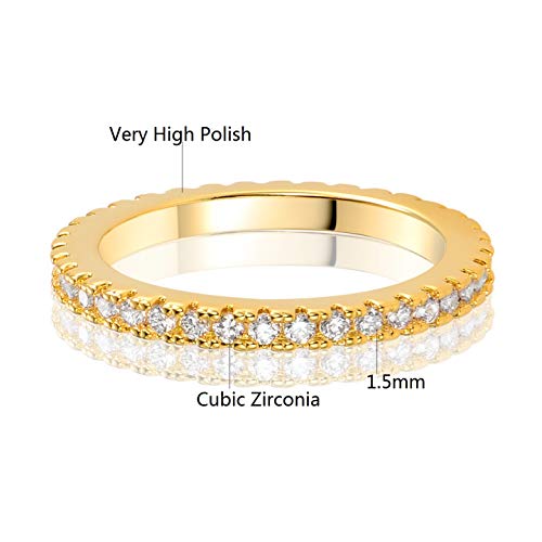 MDFUN 14K Gold Plated Full Eternity Band Ring for Women Round Cut Cubic Zirconia Stackable Wedding Band Anniversary Promise Ring - color: gold plated, size: 7