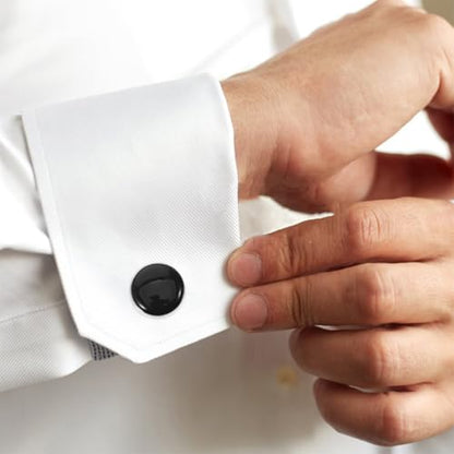 Men’s Formal Cufflinks and Shirt Studs Set, Gold-blue Silver-black Tone, Metal Tuxedo Buttons for Wedding, Business, Groom Accessories