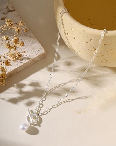 Pearl Necklaces for Women Trendy 14k Gold Plated Cubic Zirconia Pearl Pendant Necklace Valentines Day Wedding Birthday Mother's Day Gifts Dainty Gold Necklace for Women - color: Style 8 - Silver Necklace