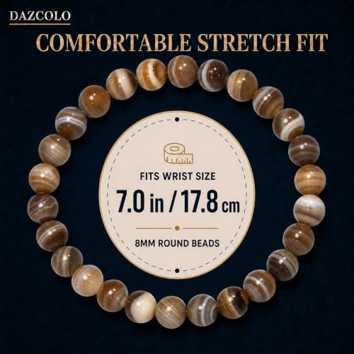 8mm Natural Crystal Stretch Bracelet | Handmade Round Stone Bead Bracelet, Runs Large, Meditation Yoga Gift for Women & Men - color: Botswana Agate