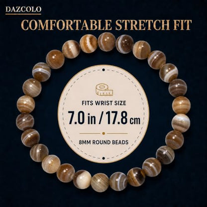 8mm Natural Crystal Stretch Bracelet | Handmade Round Stone Bead Bracelet, Runs Large, Meditation Yoga Gift for Women & Men - color: Botswana Agate