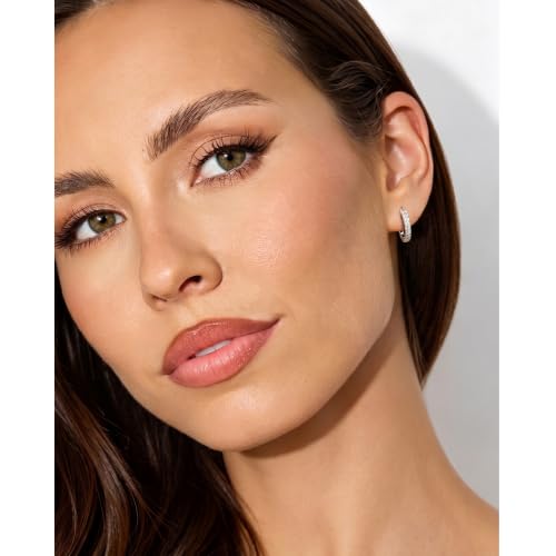 RANKEEF Small Rhinestone Hoop Earrings 925 Silver Everyday Cartilage Hoops Hypoallergenic Dainty 14K Gold Plated Huggie Sparkle Double Row Cubic Zirconia Hoop Earrings 10/15/20/25mm - color: Silver, size: 15mm