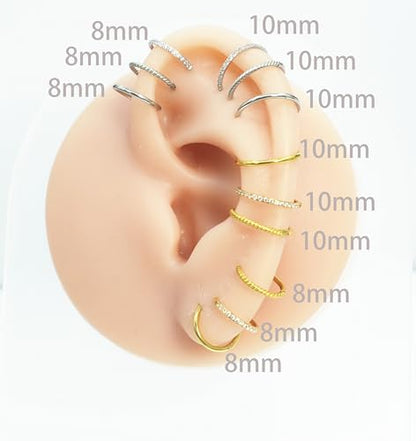 16G 18G 6mm 8mm 10mm Hinged Clicker Segment CZ Twisted Clicker Nose Rings Hoop Helix Cartilage Daith Tragus Sleeper Earrings Body Piercing for Women Men - style: 18G - 10mm - 3Pcs Steel
