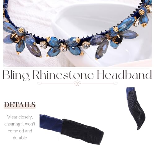 Campsis Blue Crystal Floral Hair Band Bridal Rhinestone Headband for Women | Sapphire Hair Band Jeweled Sparkly Headpiece Prom Banquet Hair Accessory