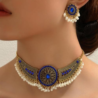 Frodete Indian Jewelry Sets for Women Traditional Bohemian Wedding Jewelry Set Indian Dresses for Women Oxidized Ethnic Party Prom Wear - color: C3