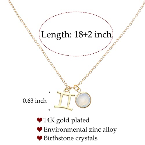 14k Gold Plated Zodiac Birthstone Crystal Pendant Necklace, Horoscope Sign Charm Necklace for Women Birthday Gift - color: Gemini-Jun.