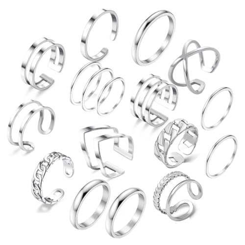 17PCS Silver Knuckle Rings for Women Stainless Steel Rings Set Midi Stackable Rings Simple Smooth Finger Rings Silver Adjustable Rings Jewelry Gift - color: 17 pcs