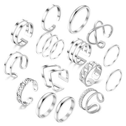 17PCS Silver Knuckle Rings for Women Stainless Steel Rings Set Midi Stackable Rings Simple Smooth Finger Rings Silver Adjustable Rings Jewelry Gift - color: 17 pcs