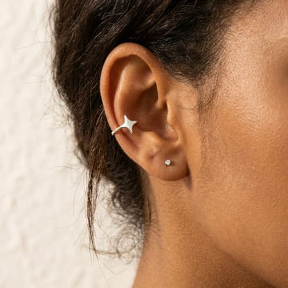 Reffeer Solid 925 Sterling Silver Star Cuff Earrings Cartilage Wraps for Women Teens Helix Earrings Star Clip On Earrings No Piercing - color: A-Silver