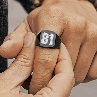 GoldChic Jewelry Personalized Signet Rings Men Women, Stainless Steel Custom Photo Bold Square/Oval Monogram/Old English Initial Pinky Stacking Statement Ring in Black/Silver/Gold (Size 7-14) - color: Black-Number -Square