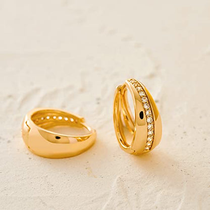 Women Gold Earrings Huggie Hoop Cubic Zirconia 14K Gold Plated Small Simple Hypoallergenic Everyday Jewelry - style: Band