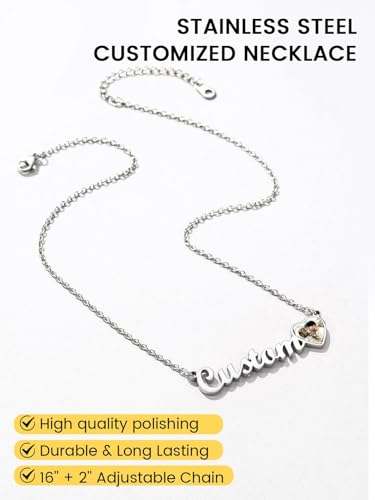 GoldChic JEWELRY Name Necklace Personalized for Men, Womens Custom Name Plate Chain, Stainless Steel Customized Old English Nameplate Choker with Curb Chains Custom, 16 inches to 30 inches - color: Photo & Rolo Chain 1.8 mm - Steel