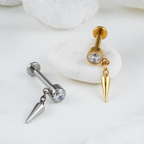 1PC ASTM F136 Titanium Mini Threadless Flat Back Stud 18G 6mm 8mm for Conch Helix Flat Tragus Labret - color: Dangle Cone - Tit