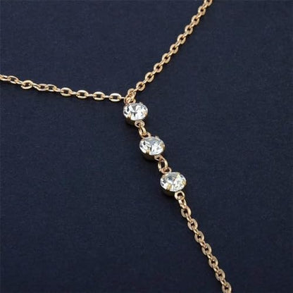 Rhinestone Back Chain Bridal Backdrop Necklace Chain for Backless Dress | Women Open Back Necklace, Summer Back Body Jewelry - color: Gold