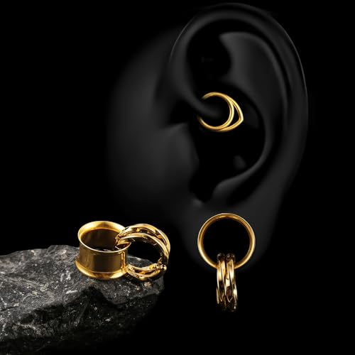 1 Pair Basic gauges+2 twisty rings Ear Tunnels Plugs 316 Stainless Steel Ear Gauges Weight Saddle Plugs Hypoallergenic expander Piercing Body Jewelry 00g 0g-1'' - color: Twisty-Gold, size: 8 mm
