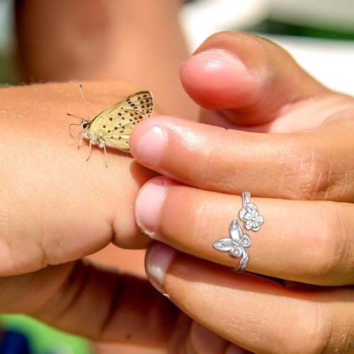 Sariel 925 Sterling Silver Toe Rings for Women Boho Adjustable Mid Finger Rings Summer Vacation Ocean Beach - color: Butterfly & flower