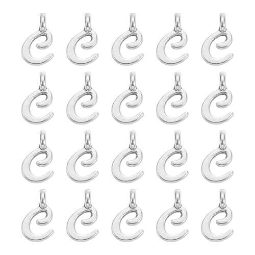 uxcell A-Z Alphabet Charm, Metal Alphabet Letter Charm Initial Charm Pendant Bead for Necklaces Bracelets Jewelry Making Craft - color: Silver C