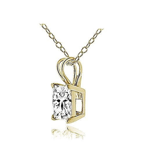 B. BRILLIANT Sterling Silver AAA Cubic Zirconia Princess-cut 7mm CZ Solitaire Necklace for Women Bridesmaids - color: Yellow Gold Plated