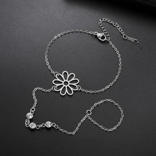 UNIFT Hand Chain Bracelets for Women Set Stainless Steel Adjustable Heart or Four-Leaf Clover Ring Chain Bracelet Trendy Dainty Jewelry Set Gifts - color: silver 3