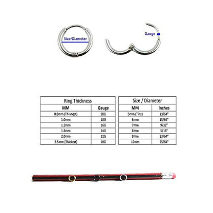 316L Surgical Stainless Steel Huggie Hoop Earrings 6mm 8mm 10mm 11mm 12mm 14mm Hypoallergenic Earrings Hoop Cartilage Helix Lobes Hinged Sleeper Earrings For Men Women - style: A05:6mm Gold+Silver+Black(6Pcs)