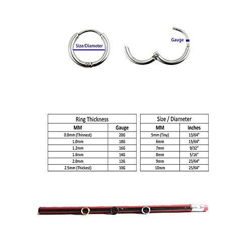 316L Surgical Stainless Steel Huggie Hoop Earrings 6mm 8mm 10mm 11mm 12mm 14mm Hypoallergenic Earrings Hoop Cartilage Helix Lobes Hinged Sleeper Earrings For Men Women - style: A05:6mm Gold+Silver+Black(6Pcs)