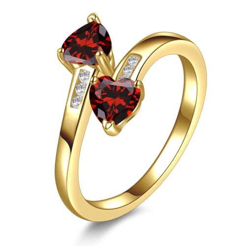 Yaresul 1CT Adjustable Women Heart Ring 14K Gold Plated Birthstone Rings for Women Promise Ring for her Simulated Gemstone Statement Stackable Band Width 2mm Open Size 5~9 - color: G-July-Created Ruby