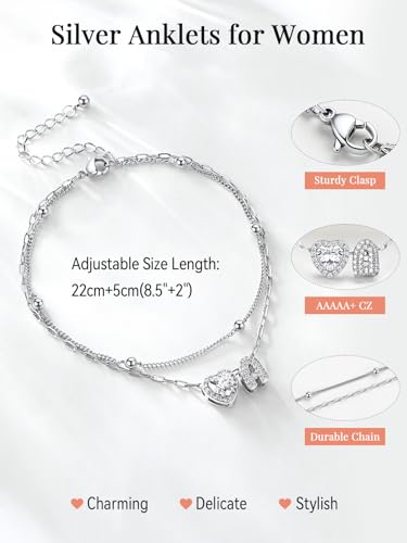 FaithHeart Waterproof Initial Ankle Bracelets for Women, Initial Anklets with Heart CZ Stainless Steel Layered Letter A-Z Anklet No Tarnish Ankle Jewelry - color: Silver, size: Initial S