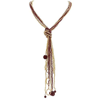 Coiris Long Seed Beaded Multi Strand Necklace,10 Multiple Statement Long Bib Necklace with Tie Knot for Women and Girls Jewelry - color: Brown