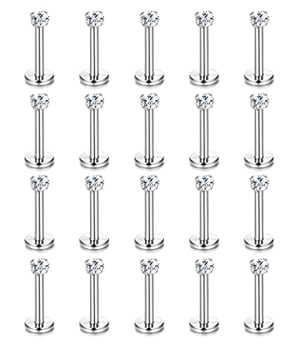 Helicopchain 20Pcs 16G Hypoallergenic Stainless Steel Lip Studs Labret Piercing With 3mm CZ Cartilage Tragus Helix Monroe Piercing Stud Jewelry 6mm 8mm 10mm - style: 10mm