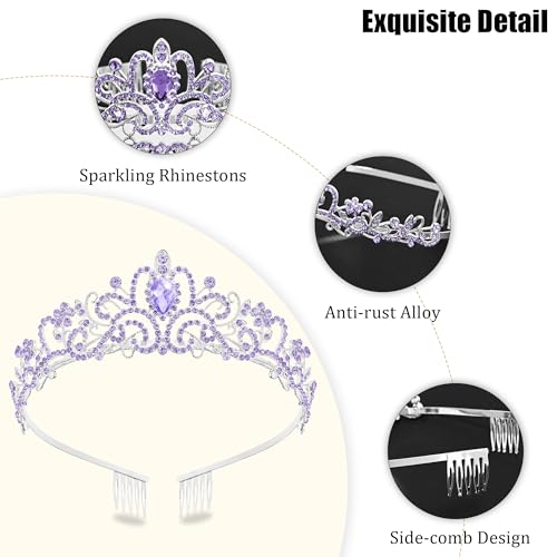 TAROSE Tiaras for Women, Birthday Crown and Sash for Girls | Birthday Sash Sunglasses Outfit, Birthday Gift for Women Girls, Goddess Crown Bride/Halloween/Prom/Party/Costume - color: 1 E. Silver+purple