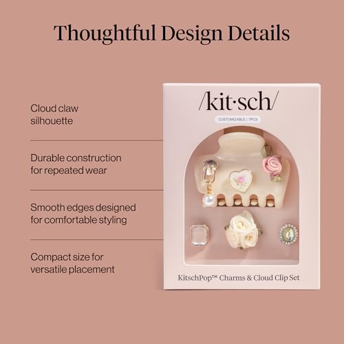 KitschPop ™ Hair Clips For Women with Charm Sets- Pearlized Cream, 7pcs Set | Customizable Cloud Claw Clip With Interchangeable Collectible Cute Charms – Hair Clips For Styling Updo, Half Updos - color: Pearlized Cream
