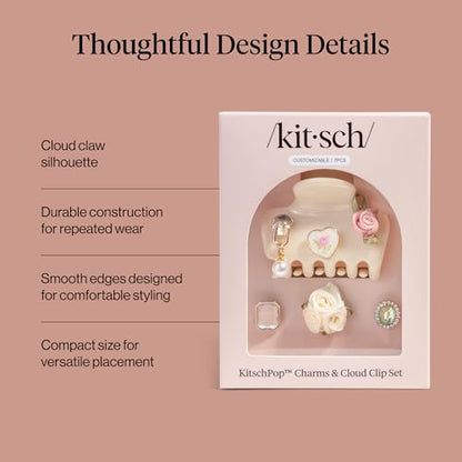 KitschPop ™ Hair Clips For Women with Charm Sets- Pearlized Cream, 7pcs Set | Customizable Cloud Claw Clip With Interchangeable Collectible Cute Charms – Hair Clips For Styling Updo, Half Updos - color: Pearlized Cream