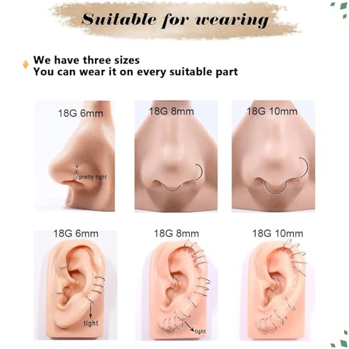 15PCS 14K Gold Plated Nose Rings Studs Set for New Piercing Beginners - color: Gold-18g 9pcs Hoops and Stud set