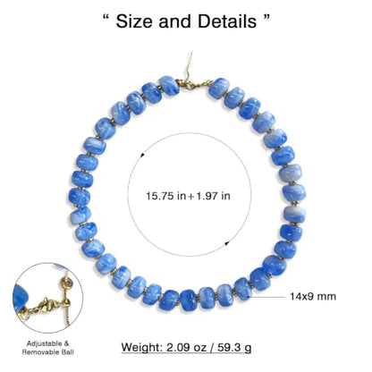 Colorful Chunky Resin Beaded Choker Necklaces for Women | Multicolor Beads, Sturdy Metal Chain, Adjustable, Detachable, Lightweight, Summer Beach Boho, Trendy Statement Jewelry Gift - color: Blue