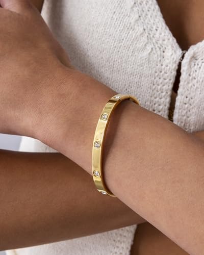 PAVOI Waterproof Bracelet for Women, 14K Gold Plated Bangle Cubic Zirconia | CZ Hinge Bracelet Stack, Stainless Steel Summer Jewelry Gifts - color: Yellow Gold, size: 7 Inches
