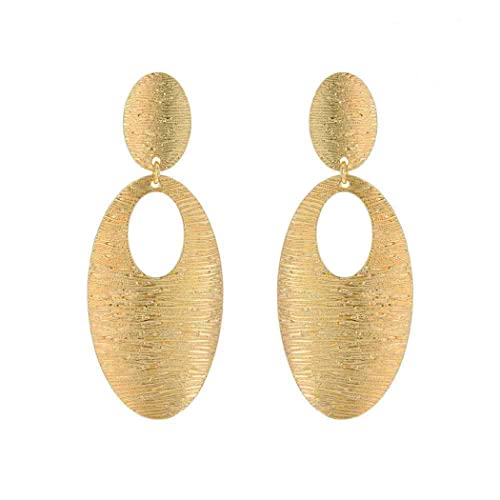 Rosemarie & Jubalee Women's Stunning Grooved Textured Metal Elongated Oval Hoop Statement Clip On Earring, 2.75" - color: Gold Tone