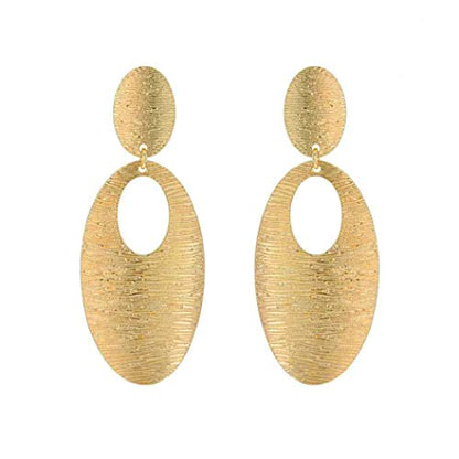 Rosemarie & Jubalee Women's Stunning Grooved Textured Metal Elongated Oval Hoop Statement Clip On Earring, 2.75" - color: Gold Tone