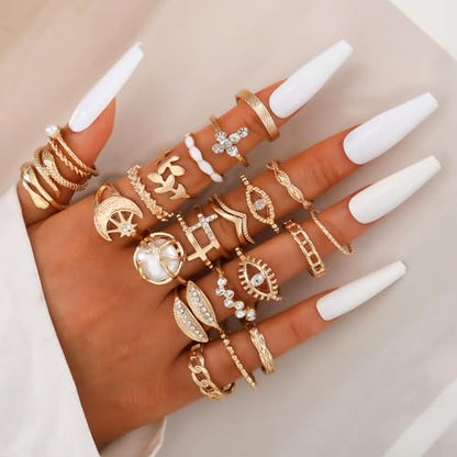 YEEZII 25 Pcs Gold Knuckle Rings Set for Women, Cute Stackable Finger Midi Rings, Dainty Gold Chunky Stacking Statement Womens ring pack - color: Gold-22 Pcs