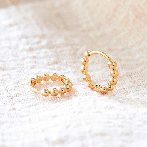 LOYATA Gold Huggie Hoop Earrings 14K Gold Plated Dainty Small Simple Hypoallergenic Jewelry Gift for Women - style: Beaded Gold