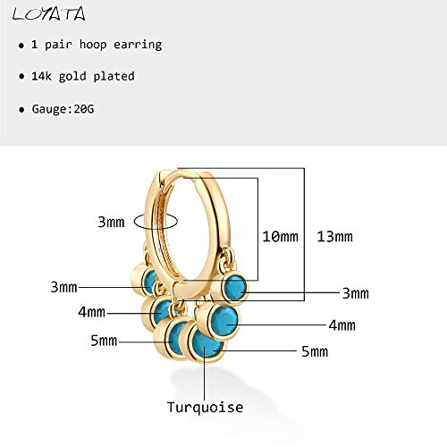 LOYATA Gold Huggie Hoop Earrings 14K Gold Plated Dainty Small Simple Hypoallergenic Jewelry Gift for Women - style: Turquoise Dots