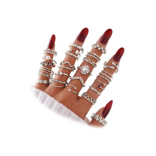 IFKM Gold Knuckle Rings Set For Women Vintage Stackable Joint Finger Midi Rings Dainty Cubic Zirconia Crystal Simple Twist Hollow Cute Rings Pack Jewelry Gift - color: Silver, style: Starry Sky
