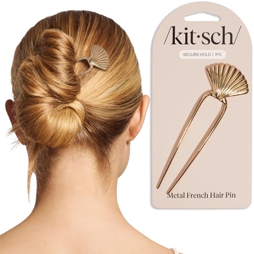 Kitsch French Hair Pin for Women - Clam Shell Gold Hair Accessories, 1pc | Elegant & Durable Metal French Pin for Updos, Chignon, Buns & Twist Hairstyles | Comfortable Fit Hair Accessories For Women - color: Clam Shell, size: 1 Count (Pack of 1)