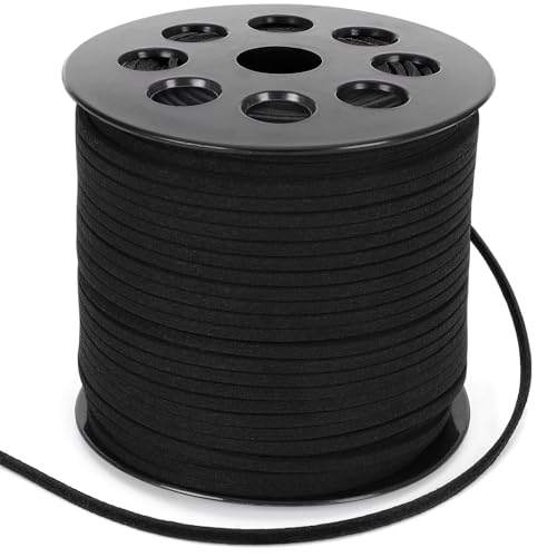 2.6MM 110 Yards Suede Cord, Faux Lace Flat Leather Cord for Jewelry Making, Bracelets, Necklaces, Braided, Beading and DIY Crafts(Black) - color: Black